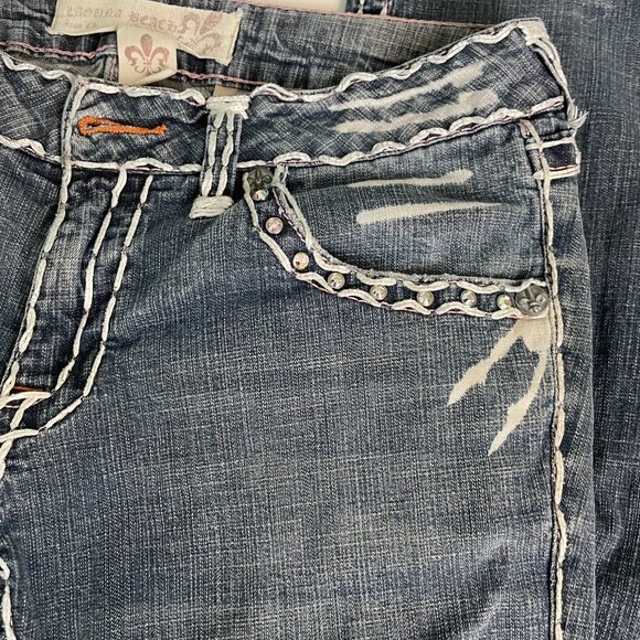 Laguna Beach Women’s Size 29 Bootcut Jeans Fleur-de-Lis Embroidered Rhinestone P - Picture 14 of 15